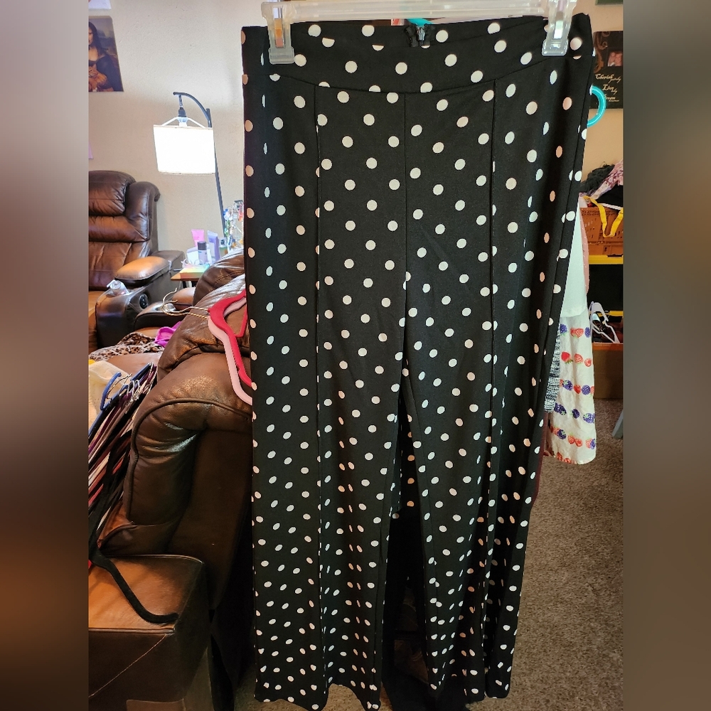 Nwot Canvas Black Polka Dot Trousers